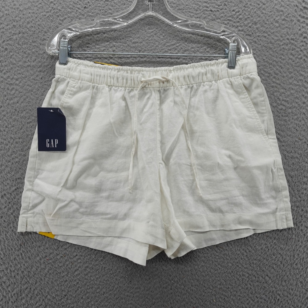 Gap Womens Linen Blend Pull On Shorts White Medium Drawstring Casual Summer NEW